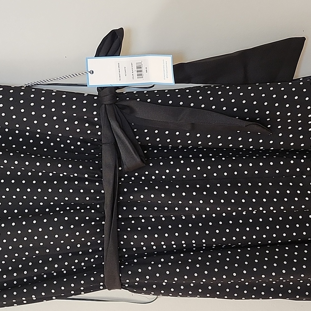 Draper james RSVP Tie Waist Maxi Dress Polca-dot Black ivory Size Large - Picture 8 of 14